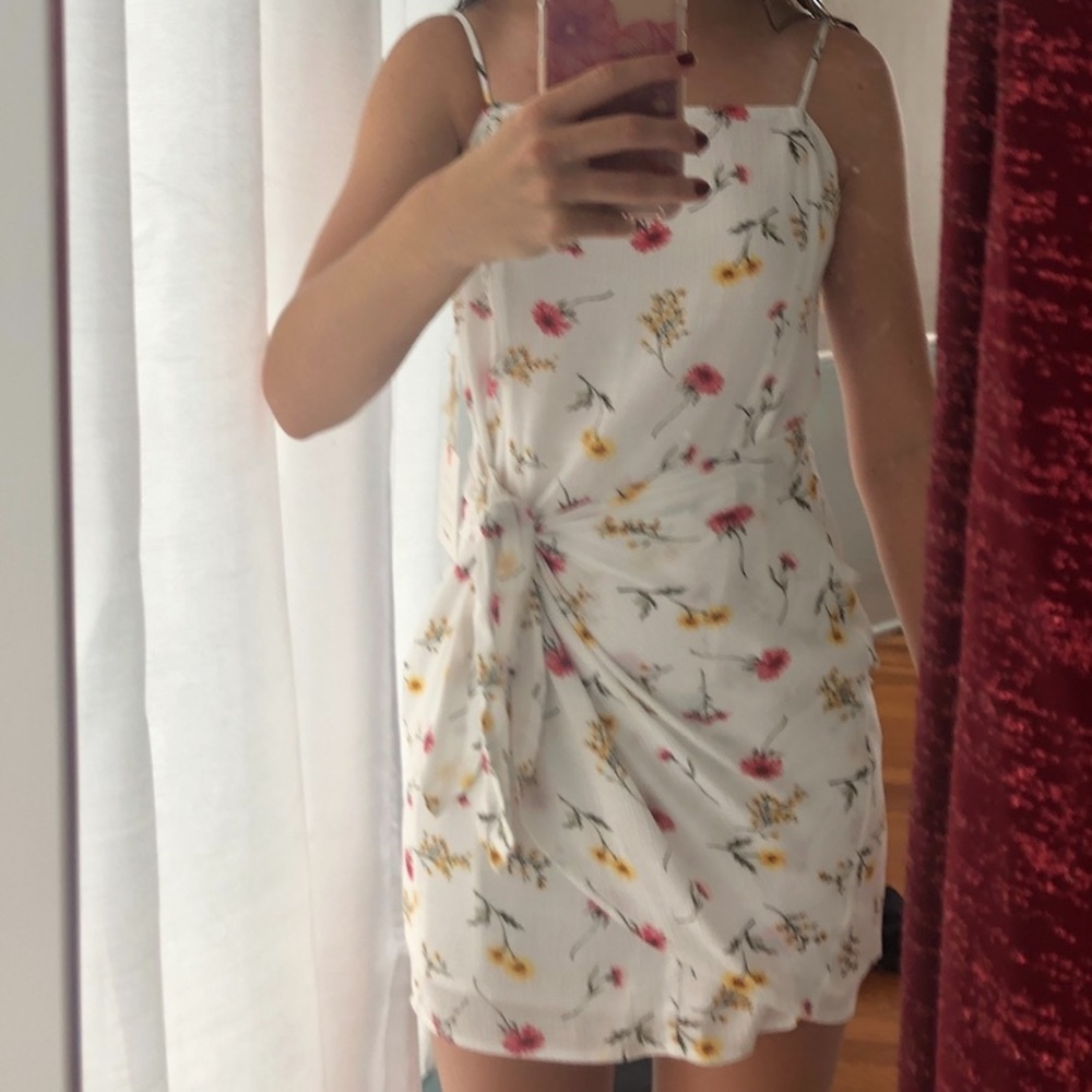 White Floral Wrap Dress